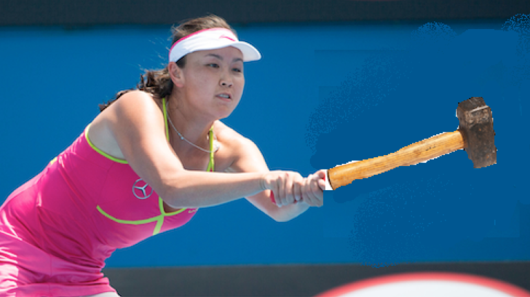 China: Peng Shuai Working on Backhanded Hammer Stroke at Harmonious People’s Rock Mine
